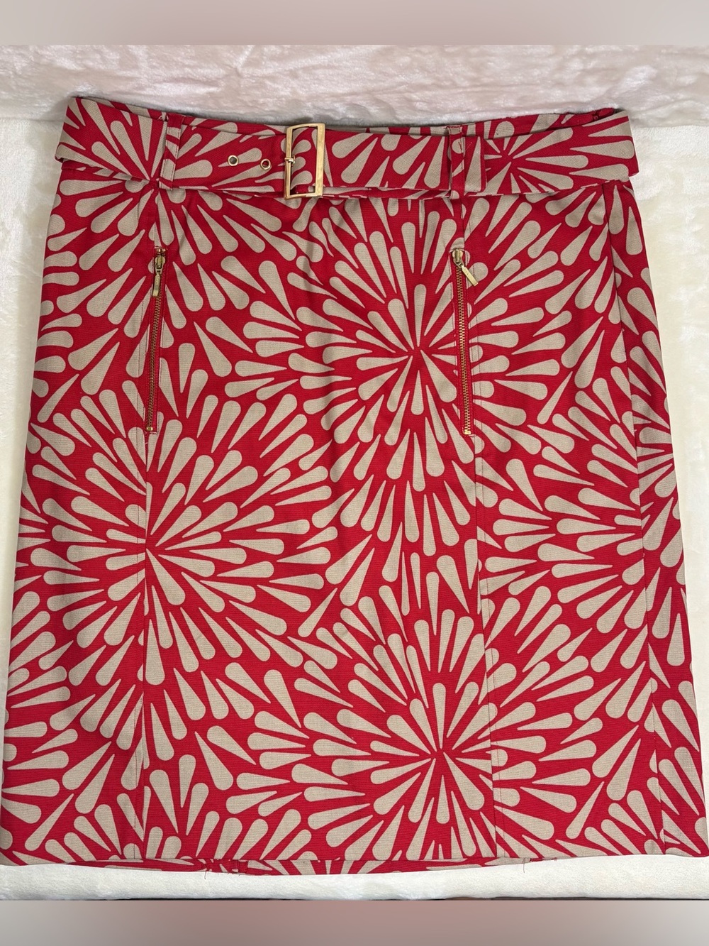 Burnt Orange & Tan Belted Talbots Splash Print Mini Skirt Woman’s Size 8